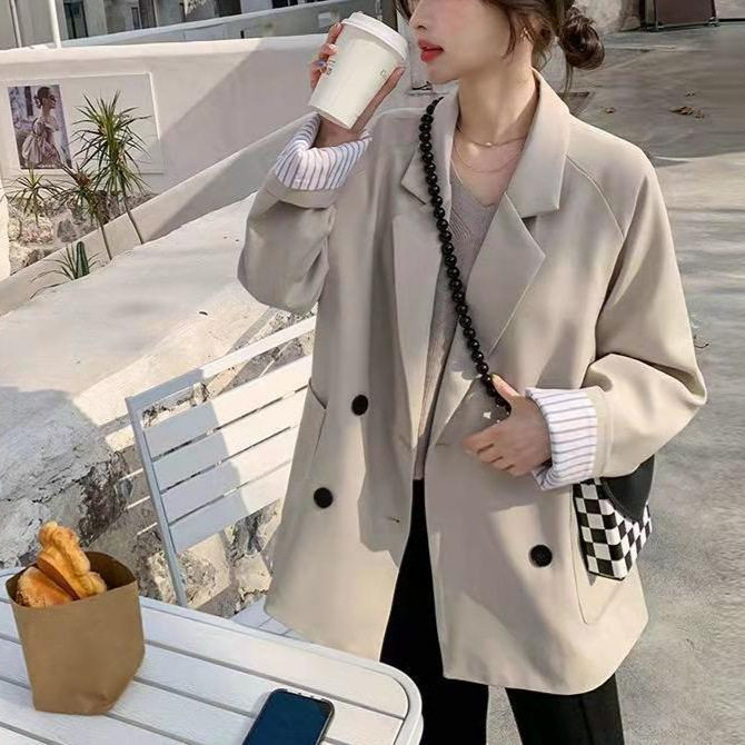 Áo khoác vest nữ công sở dáng trung bình, form rộng, tay dài, kiểu mới xuân thu — Màu trắng nhạt, đen, Màu trắng nhạt - phiên bản nâng cấp với chất liệu vải tốt hơn, Phiên bản nâng cấp màu đen với tay nghề tốt hơn