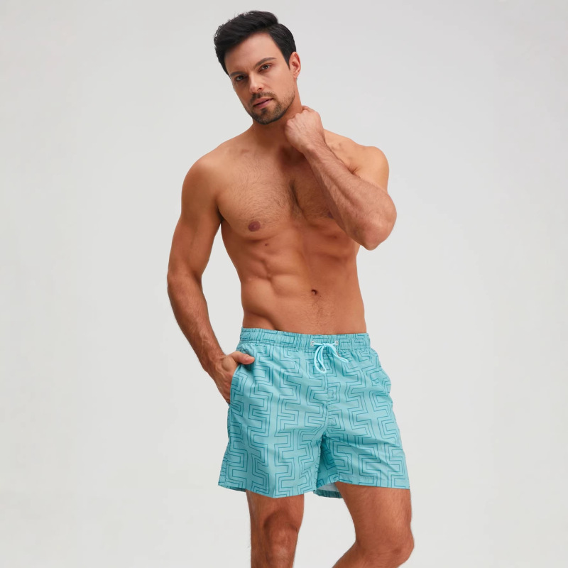 Cross-Border Convertible Men's Swim Shorts, Quick-Dry Beach Shorts, Fashionable Geometric Pattern Trendy Internet Celebrity Five-Point Shorts for Men