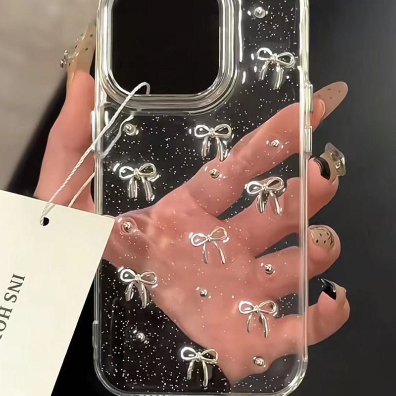 Korean and Japanese Style Sweet Girl Bow 16Pm Suitable for Apple 17Promax Phone Case Iphone1412 Resin 13P