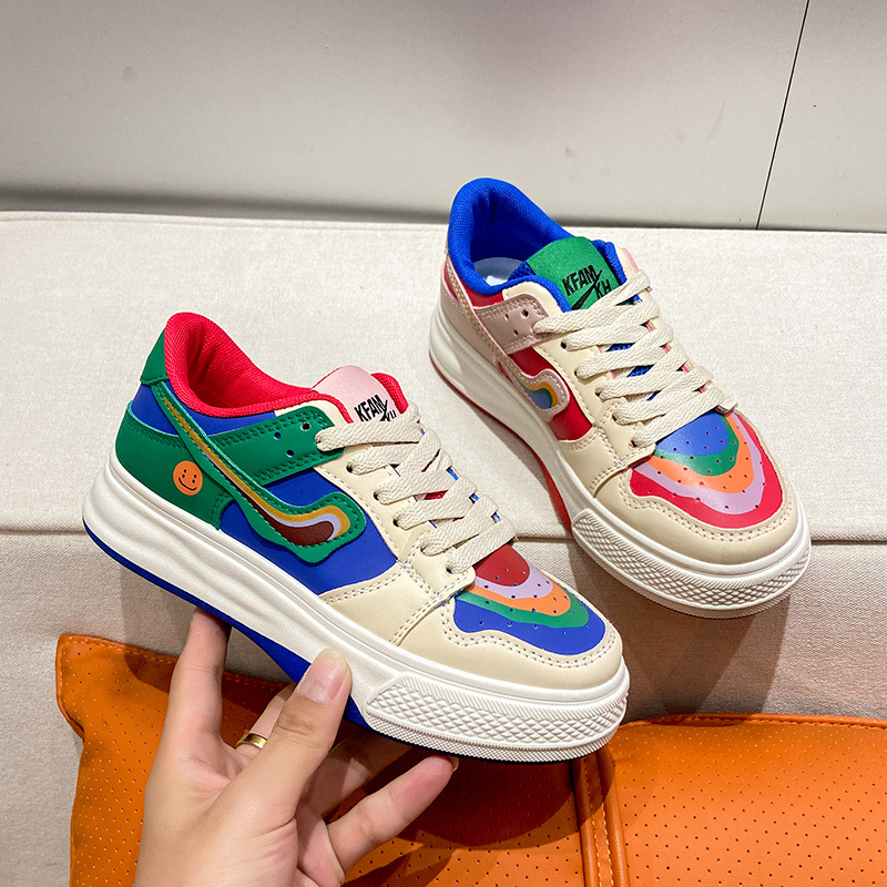 Casual Color Matching Rainbow Mandarin Duck Piccole scarpe bianche Donna 2023 nuova marea primaverile in scarpe sportive con fondo spesso rosso netto_voghion.com