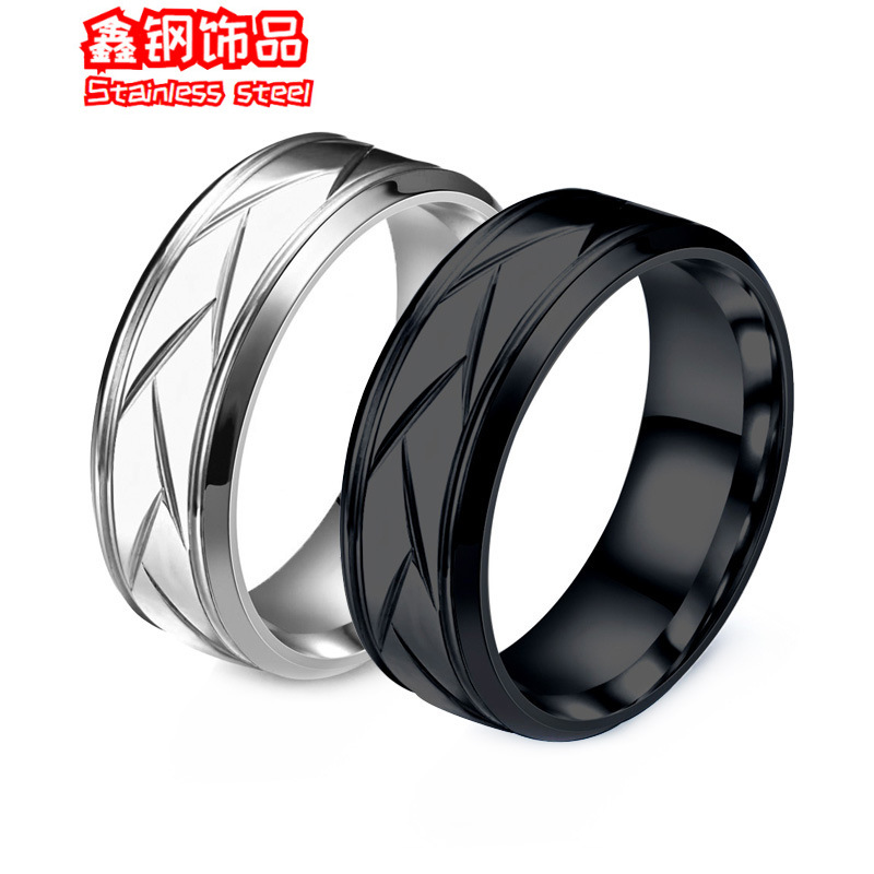 Men's Stainless Steel Ring Cross-border Titanium Steel Seiko Wholesale Stripe Ring No Falling Light Luxury High-grade Sense Ring