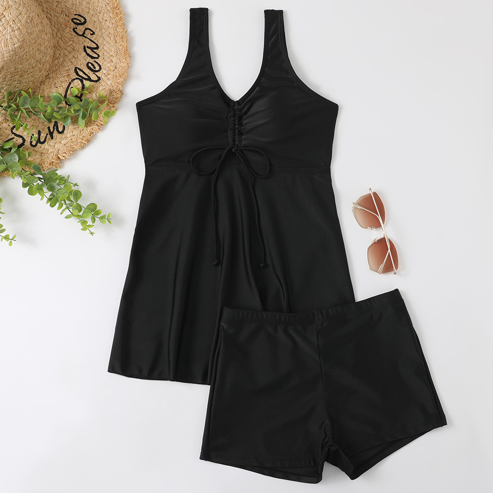 2023 New Split Bikini Digital Printed Flat Corner Pants Drawstring Gathering Swimwear for Women_voghion.com