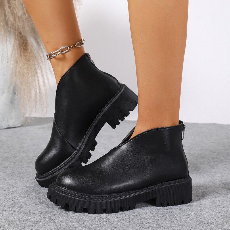 2024 Autumn and Winter Women's Boots with Hidden Height Increase, Short Soft Leather Boots, Thick-Soled Martin Boots, Round-Toe, Low-Heel, Comfortable for Petite Individuals 2024 Autumn and Winter Women's Boots with Hidden Height Increase, Short Soft Leather Boots, Thick-Soled Martin Boots, Round-Toe, Low-Heel, Comfortable for Petite Individuals