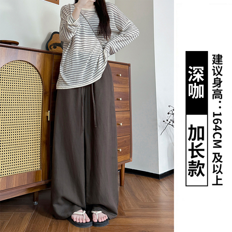 女性用オールインワンウォッシュドテンセルリネンワイドレッグパンツ、夏用薄手ルーズスリムストレートパンツ、レイジーリネンコットンフロアモップパンツ|undefined