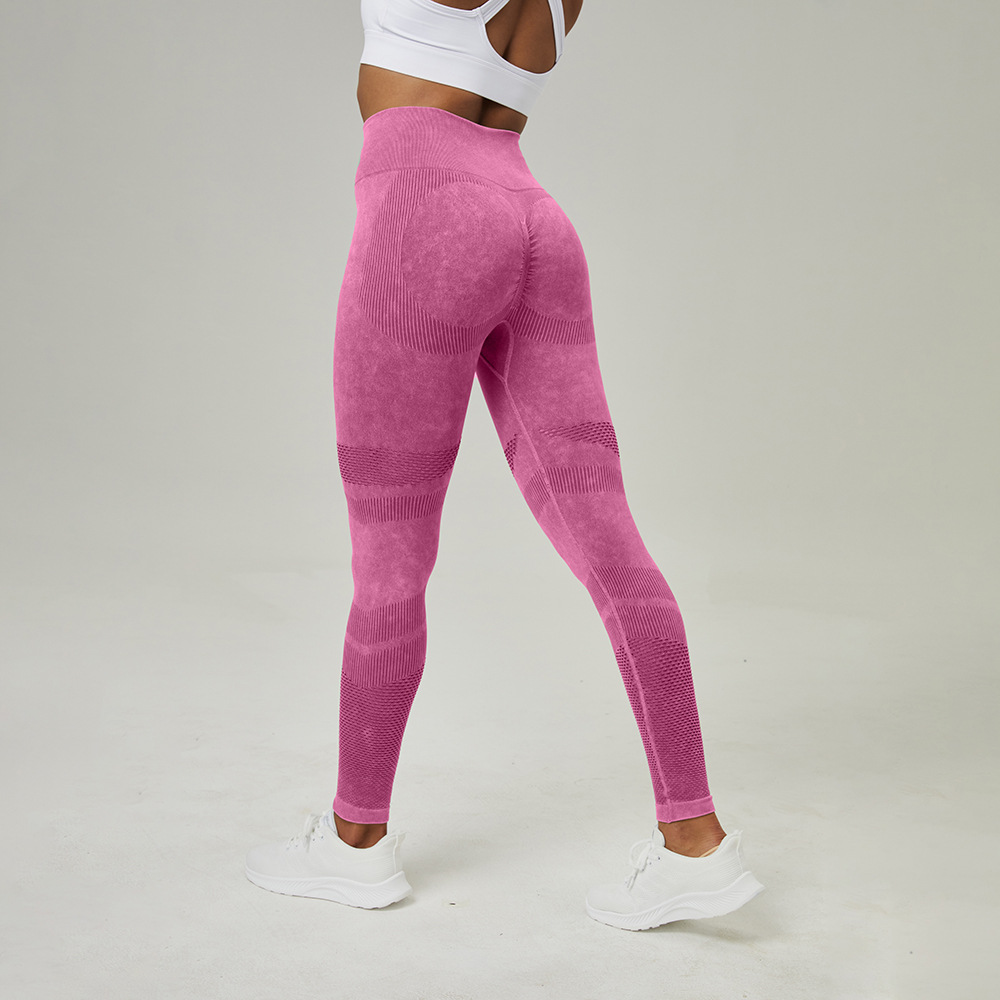 Nuevo hollow-out pantalones de yoga sin costuras ropa de cintura alta Peach Hip lifting fitness pantalones de las mujeres lavado esmerilado apretado Pantalones deportivos