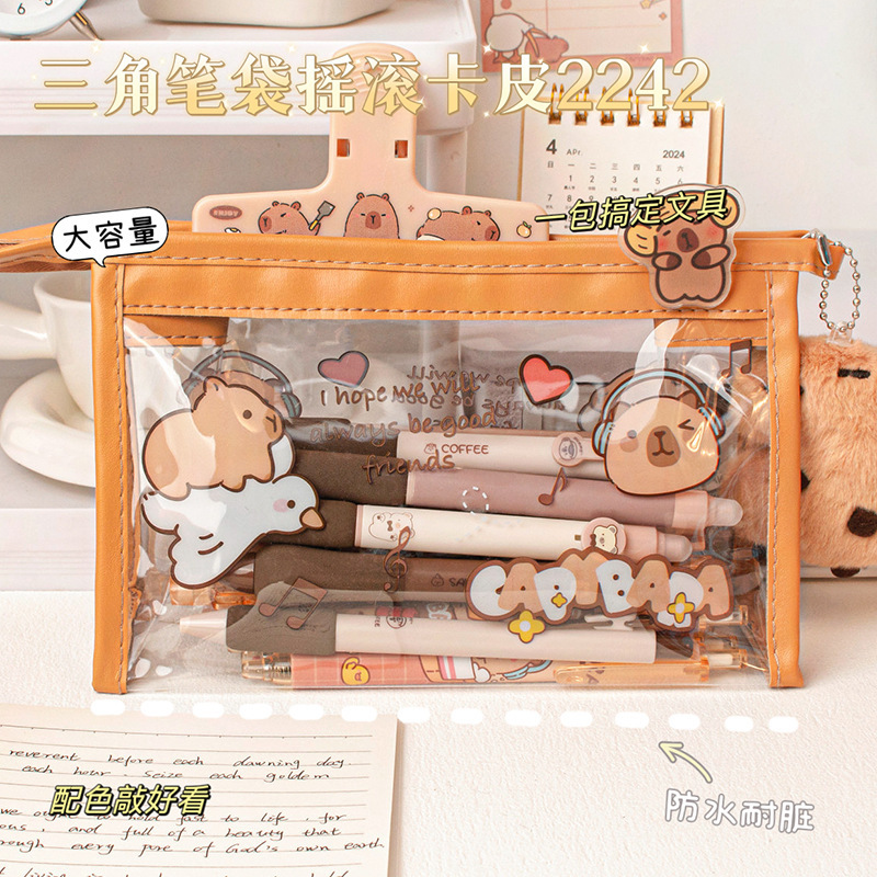 Estuche transparente para lápices con gran atractivo estético para estudiantes de primaria, niñas y niños; lindo estuche para lápices para jardín de infantes; bolsa de almacenamiento con dibujos animados.