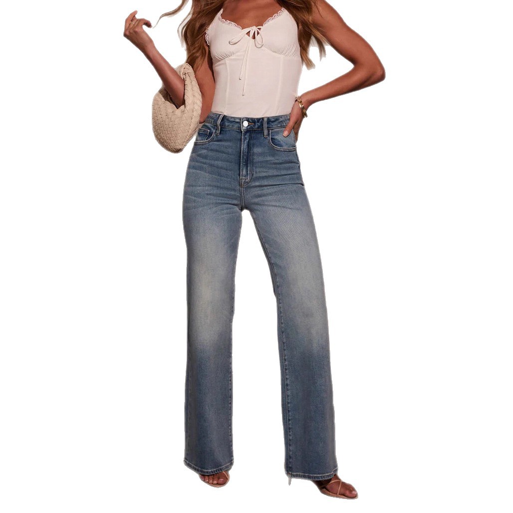 Foreign Trade Stretchy European And American Women's Jeans, New Hot-selling Cross-border Stylish Commuter Straight-leg_ecoleips.com
