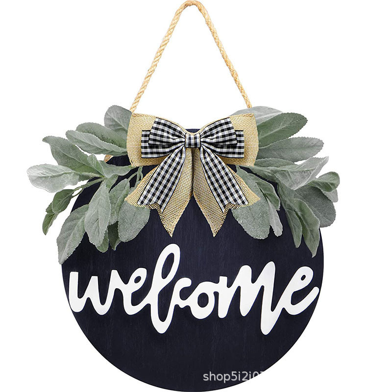 Casual Wooden Door Sign Round Country Style Hello Front Door Welcome Decorative Wooden Hanging Door Sign Wooden Hanging Door Sign