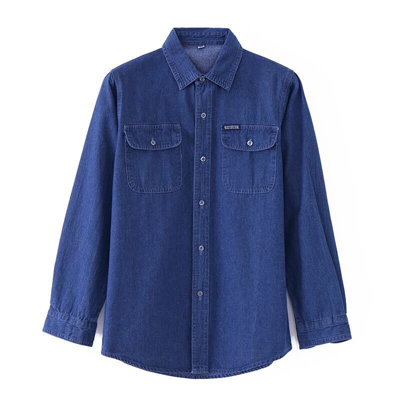 Denim Long Sleeve Shirt Autumn Middle-aged Men's Cotton Quality Loose Casual plus size Shirt Men's Work Clothes