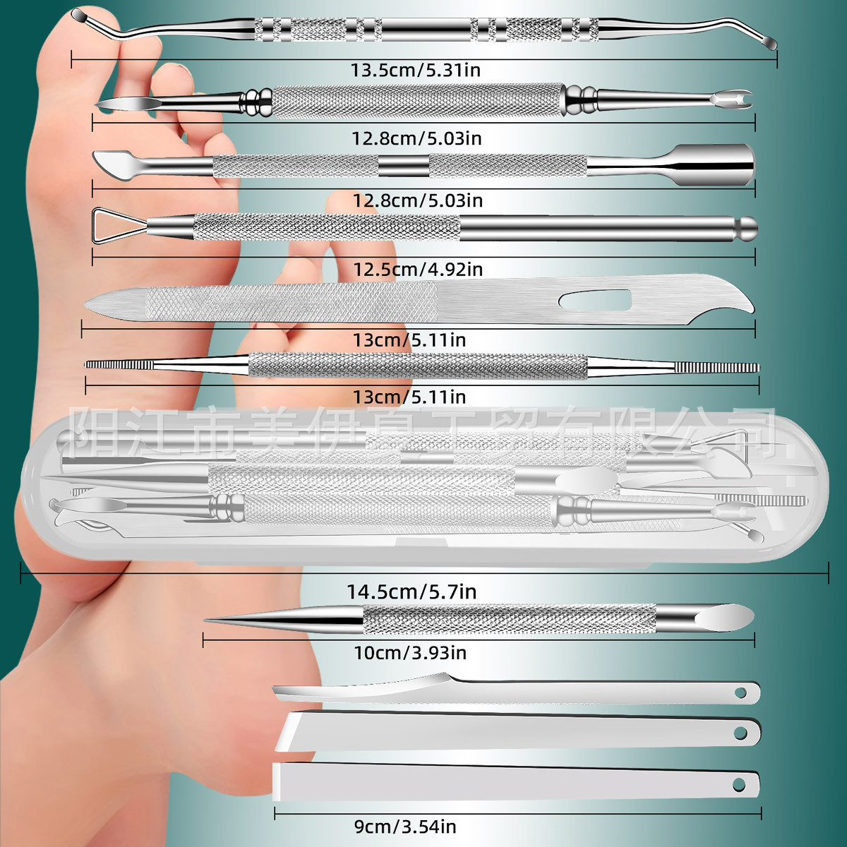 Cross-border Best-Selling Stainless Steel Pedicure Knife Set with Foot Fork and Double-Head Nail Cleaner Foot Rasp 5-Piece Set 10-Piece Set Boxed