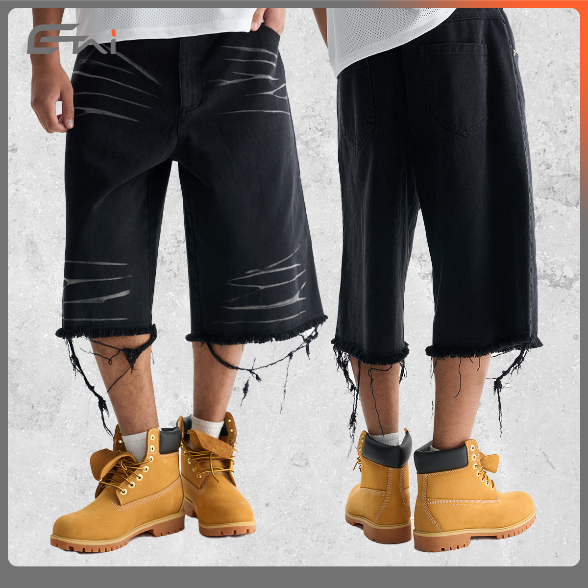 ETAI Hombre| 2024 nueva tendencia de alta calidad lavado con agua para hacer viejos pantalones de algodón pesado bordes molidos pantalones cortos de hombre image 3