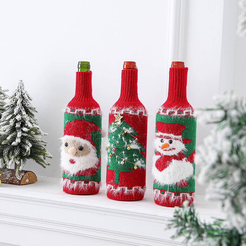 Amazon Christmas Decoration Wine Bottle Cover Home Decoration Ornaments Christmas Supplies Knitted Santa Claus Wine Bottle Cover