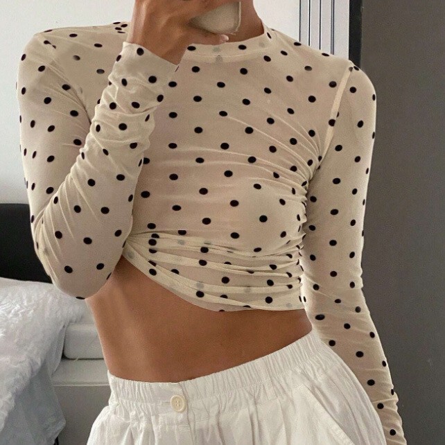 [Si Shen] Cross-border Foreign Trade Amazon AliExpress temu Women's Dot Slim Fit Crewneck Long Sleeve Top