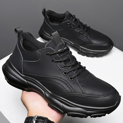 2024 Spring and Autumn New Korean Style Versatile Leather Shoes for Men, Sporty Casual Shoes with Thick Soles, Trendy and Fashionable Casual Men's Shoes