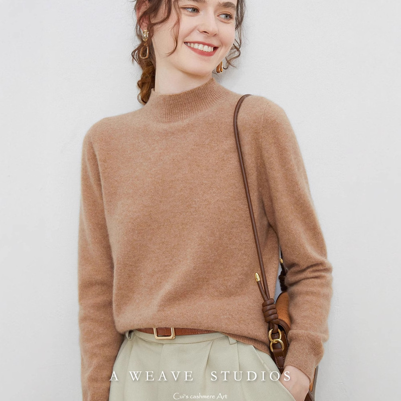bi classic! Soft Nuo Merino half high round neck pure woolen sweater women's loose knitted bottoming shirt sweater