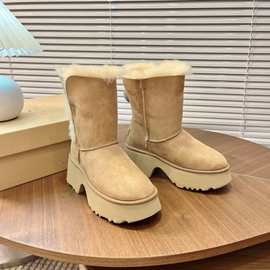 东北黑龙江秋冬女羊皮毛一体雪地靴宋雨琦坡跟厚底翻毛埃斯米2025