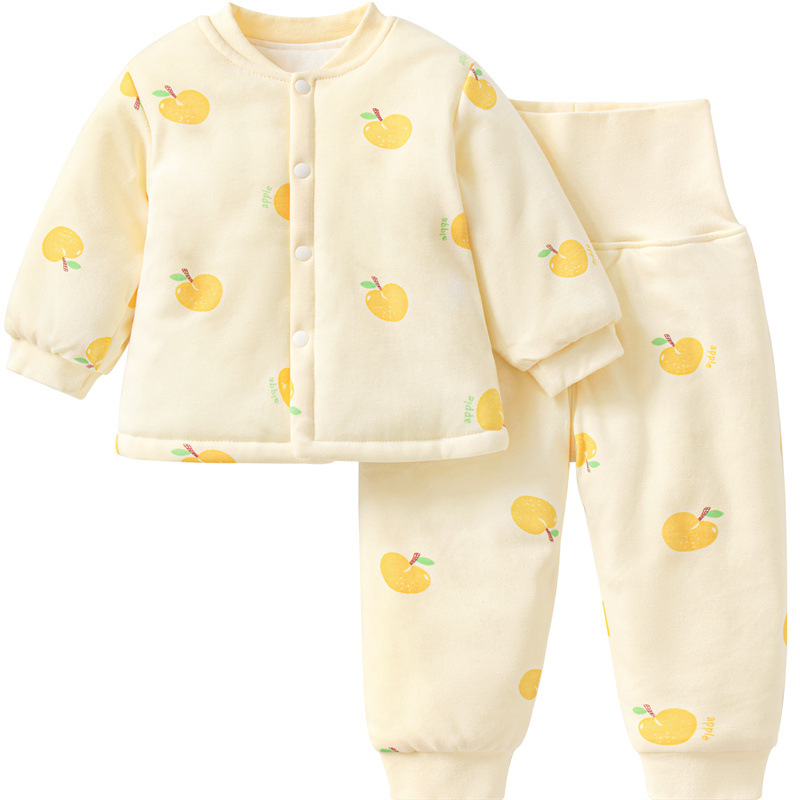 Babe set de algodón otoño-invierno para niños y niñas cálido intercalado de algodón separado chaqueta de algodón para niños cintura alta para proteger el vientre de la ropa de algodón para bebés