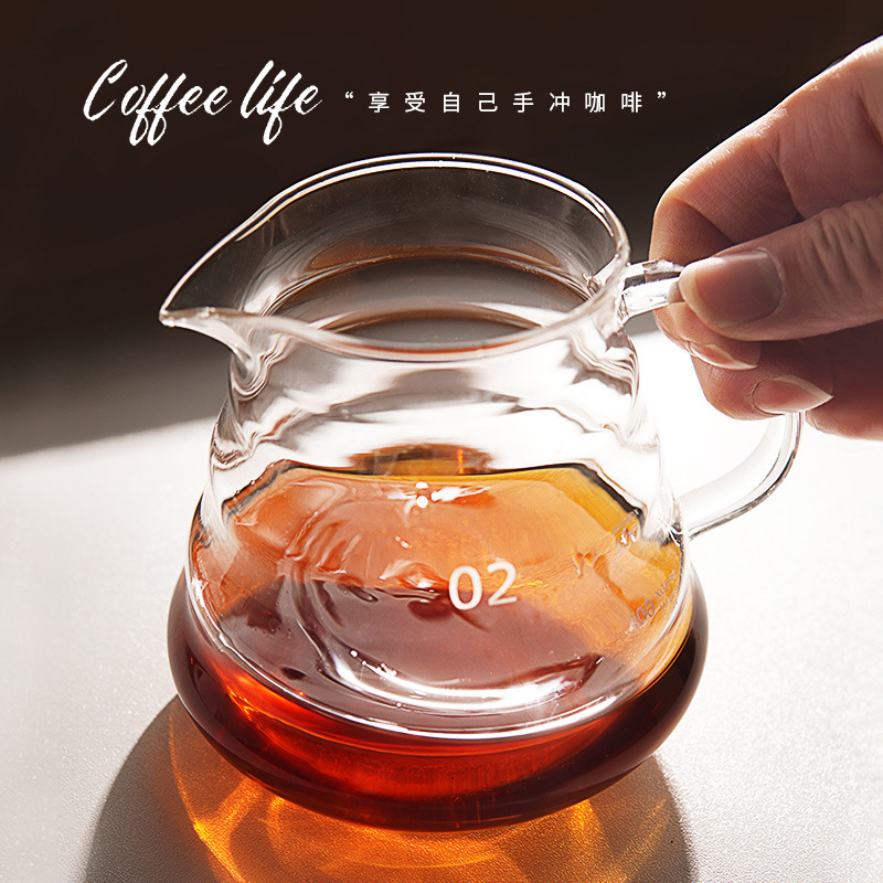 Cafetera de lavado a mano, tetera de nubes, vidrio resistente al calor grueso, filtro de gotas de hielo compartido V60, taza de orejas de lavado a mano se puede calentar