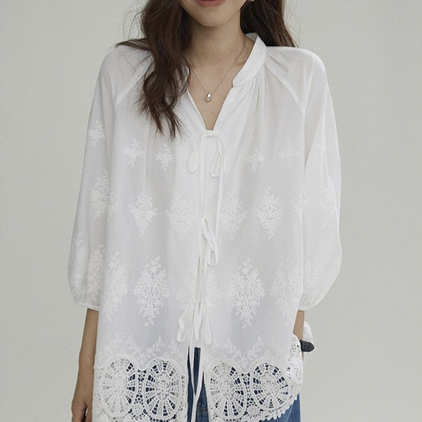Joli Choose Heavy-Duty Embroidered Lace-Trimmed Cotton-Like White Shirt for Women, Summer High-End Niche Versatile Blouse Joli Choose Heavy-Duty Embroidered Lace-Trimmed Cotton-Like White Shirt for Women, Summer High-End Niche Versatile Blouse