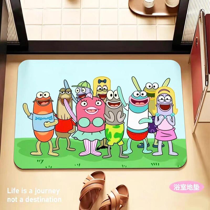 Cartoon Spongebob Diatomaceous Earth Style Household Bathroom Mat, Entrance Door Mat, Non-Slip, Dirt-Resistant, Water-Absorbent, Easy to Clean Cartoon Spongebob Diatomaceous Earth Style Household Bathroom Mat, Entrance Door Mat, Non-Slip, Dirt-Resistant, Water-Absorbent, Easy to Clean