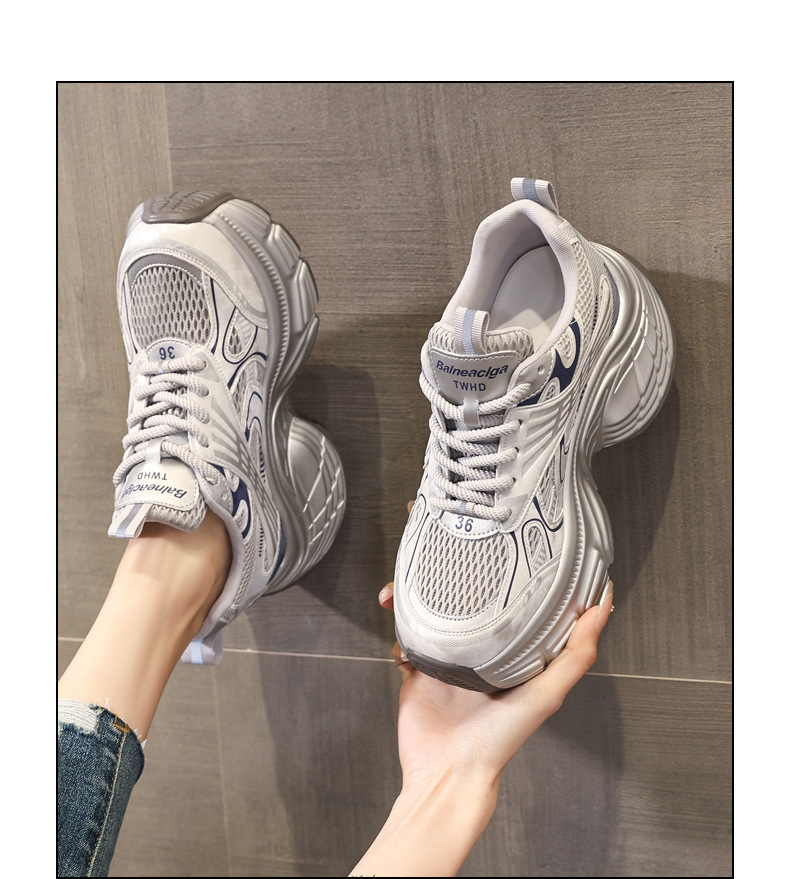 Giày sneaker nữ đế dày tăng chiều cao lưới thoáng khí phong cách dad shoes — xanh lam chi tiết 14