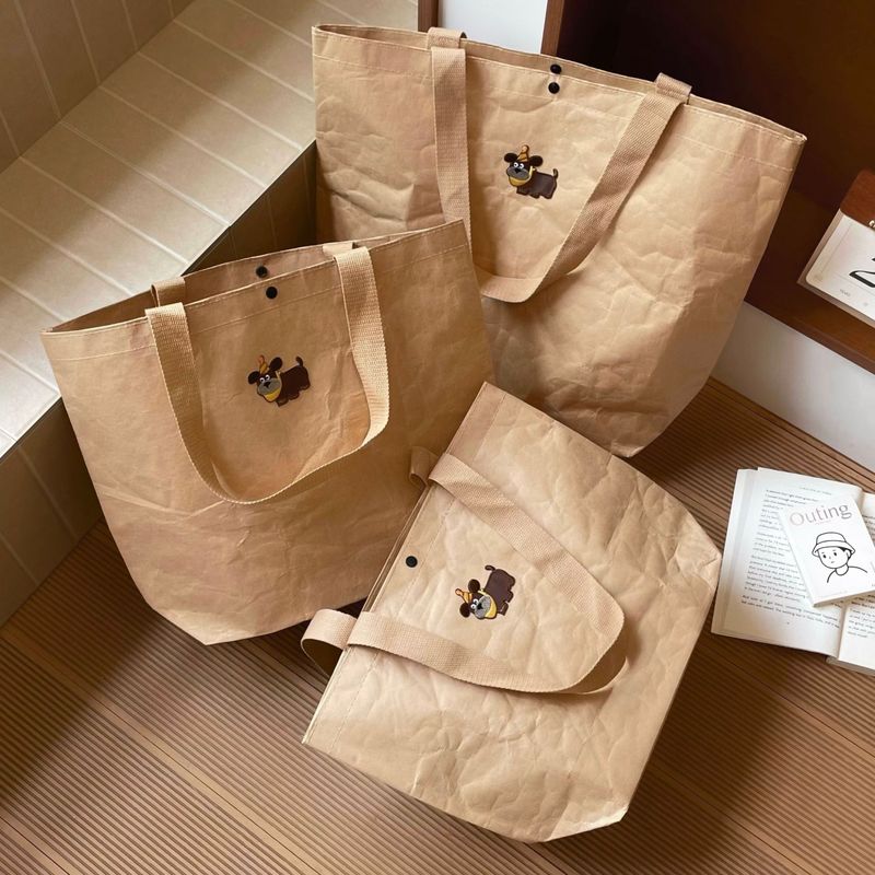 卡通小狗牛皮纸手提包包新款简约大容量托特包出差通勤百搭单肩包|undefined