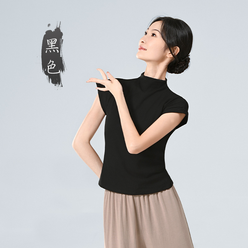 Ropa de práctica de danza moderna tops de las mujeres nuevo profesor cuello alto punto manga corta danza entrenamiento al aire libre ropa corporal