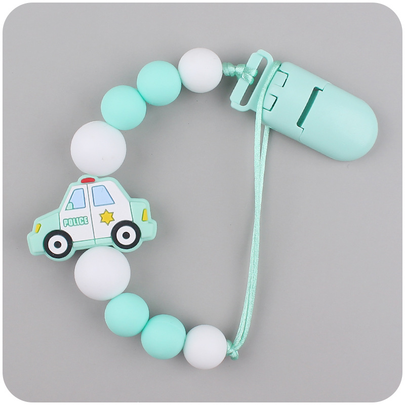 Nuevos suministros para bebés chupete cadena creativa DIY coche de policía silicona bebé mordedura molar anti-caída de la cadena