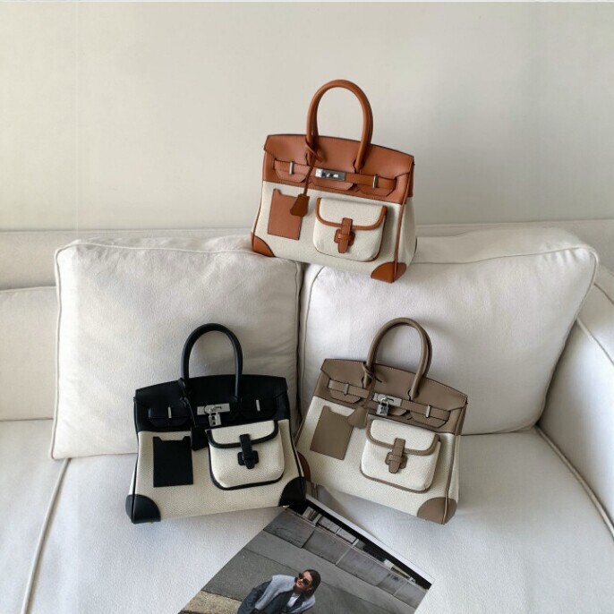Contrast Color Leather Birkin Bag Women's Handbag Single Shoulder Crossbody Commuting Light Luxury Versatile Women's Bag Birkin Bag Contrast Color Leather Birkin Bag Women's Handbag Single Shoulder Crossbody Commuting Light Luxury Versatile Women's Bag Birkin Bag