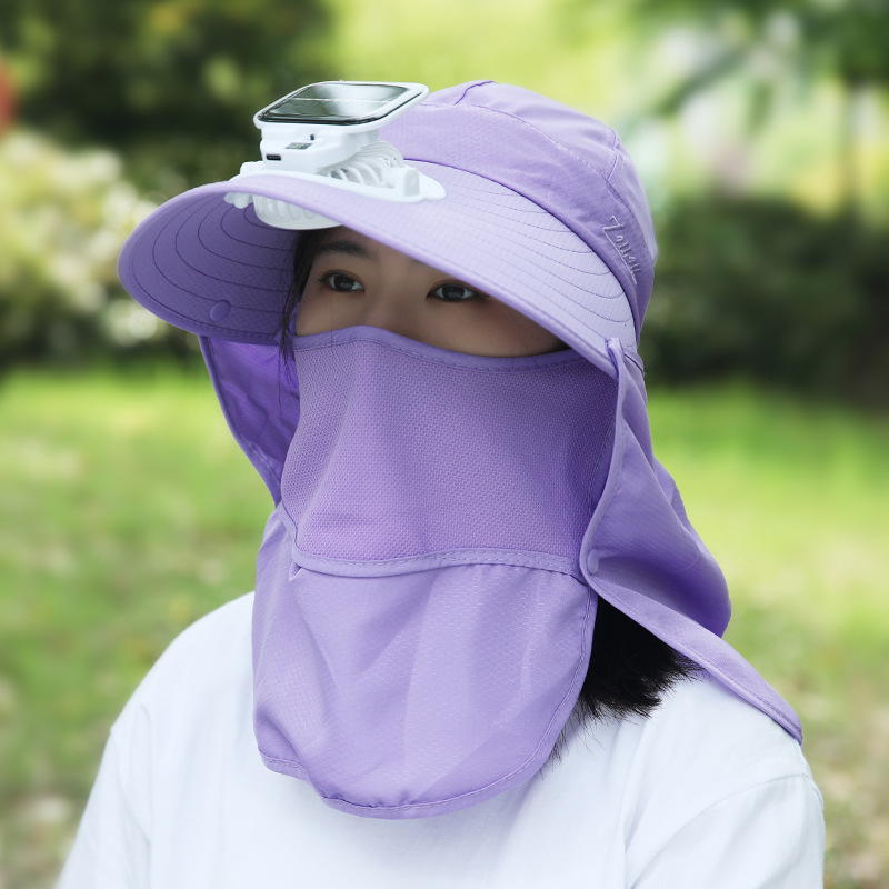 女性用夏用ソーラー充電式ファンハット、屋外牧歌的な温室作業用マスク、顔を覆う日よけ帽子|undefined