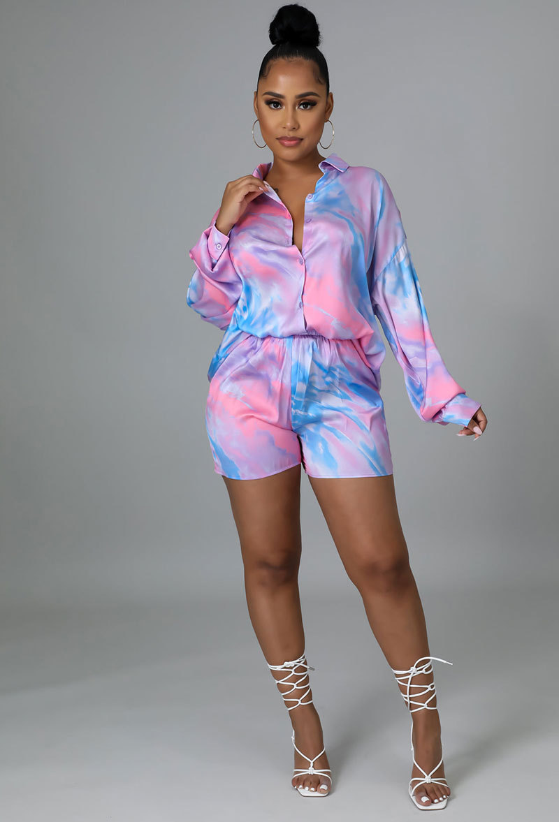 printed long sleeve shirt and shorts two-piece set NSXHX127655