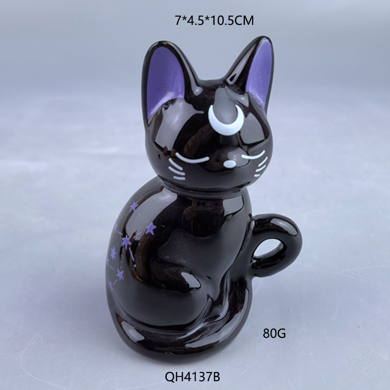 Halloween anime animado japonés perimetral gato negro muñecas hechas a mano modelo de gato pequeño muñeca decoración de escritorio
