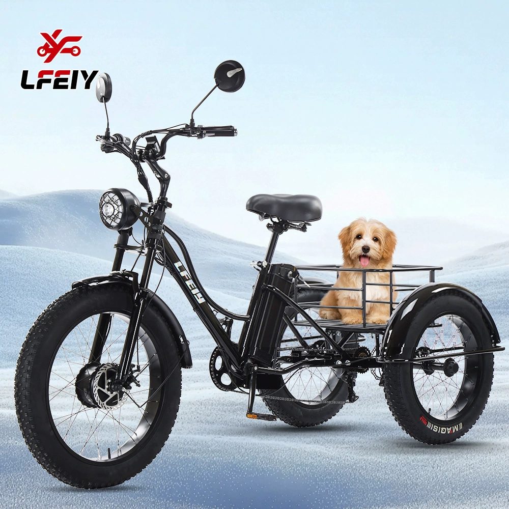 Популярный российский электрический трицикл LFEIY 24inch Cheetah с широкими шинами и педальным приводом.