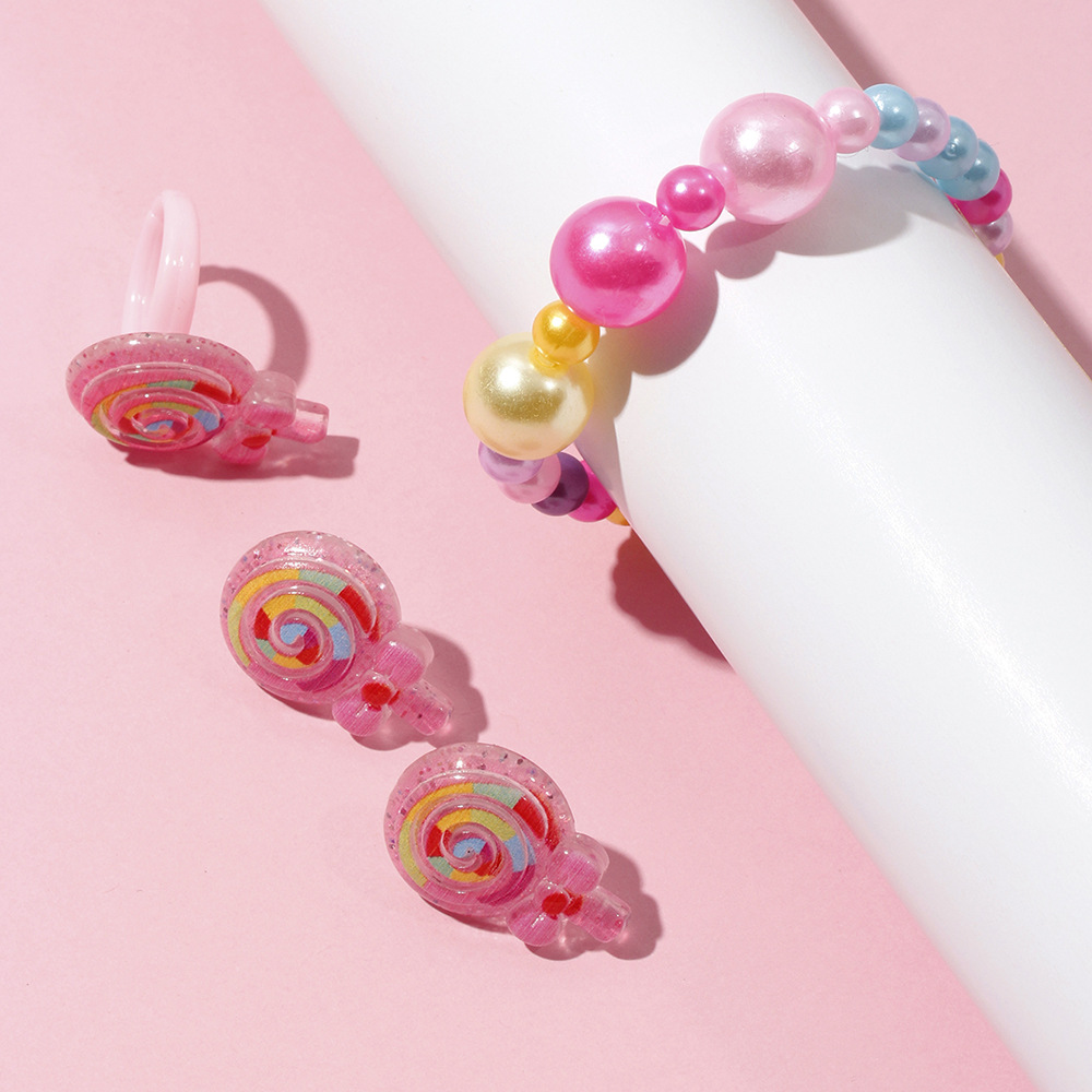 Cute Candy Plastic Beaded Girl's Rings Bracelets Earrings 1 Set display picture 2