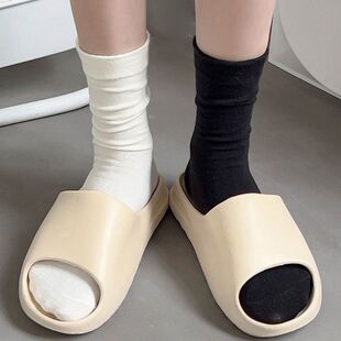 Socks Women's Spring and Summer Mid-length Socks White Socks Japanese Style Simple Stacked Socks Solid Color Sports Stockings Instagram Style Trendy