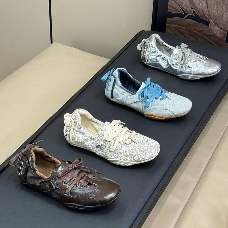 High-End Denim Training Shoes, Fashionable and Versatile Cracked Leather Ballet Shoes, Denim Flat Sports and Casual Shoes