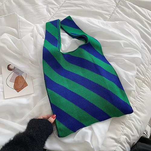 2024 spring and summer new women's bag Korea Dongdaemun ins striped wool knitted shoulder bag armpit bag