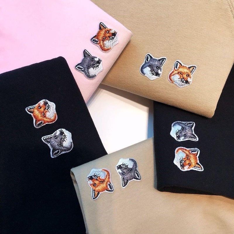 Cross-Border In-Stock Mk Little Fox Loose Fit T-Shirt with Double Fox Head Embroidery, Pure Cotton Casual Unisex T-Shirt Cross-Border In-Stock Mk Little Fox Loose Fit T-Shirt with Double Fox Head Embroidery, Pure Cotton Casual Unisex T-Shirt