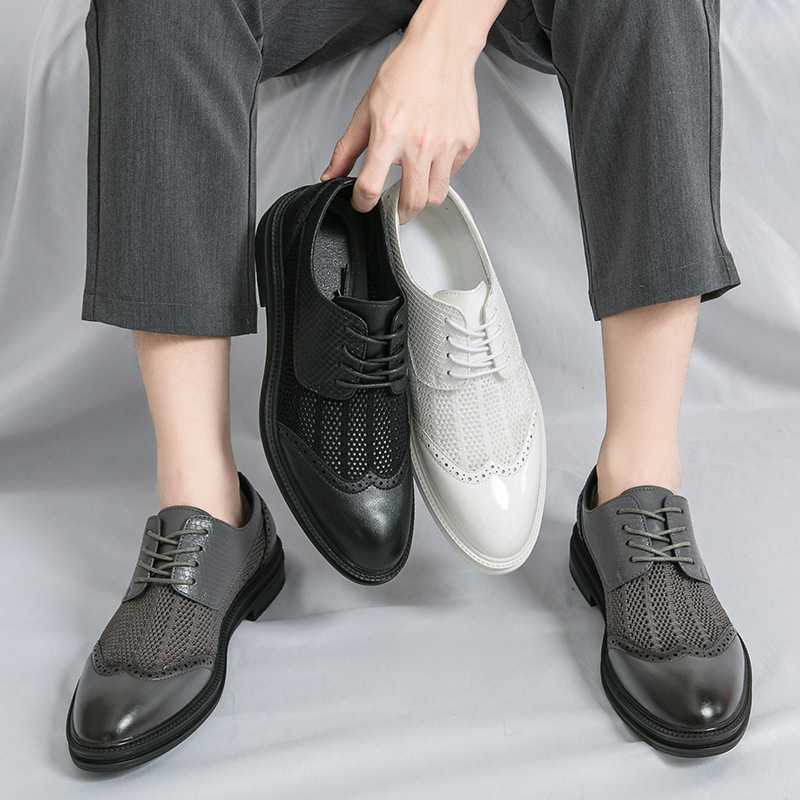 2024 verano nuevos zapatos de cuero huecos 46 hombres grandes bloques de negocios casuales británicos zapatos de boda novio