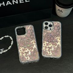 iPhone16 Apple 15ProMax/14/13 携帯電話ケース女の子に適した電気メッキフラッシュダイヤモンドファンデーション花柄チェーン