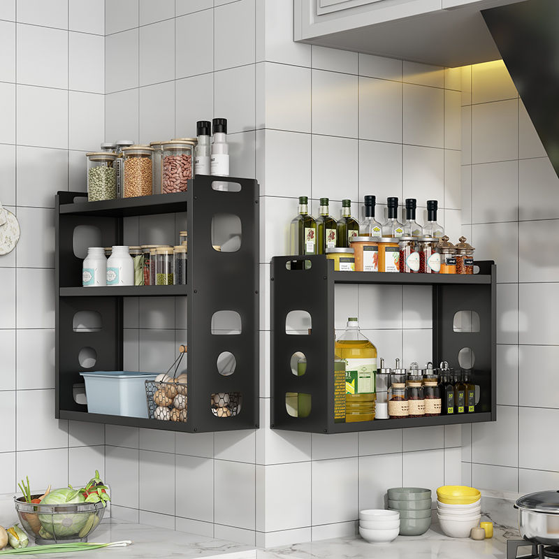 Estante de la cocina doméstica colgado en la pared tipo colgado en la pared condimento multicapa para almacenamiento multifuncional sin perforación
