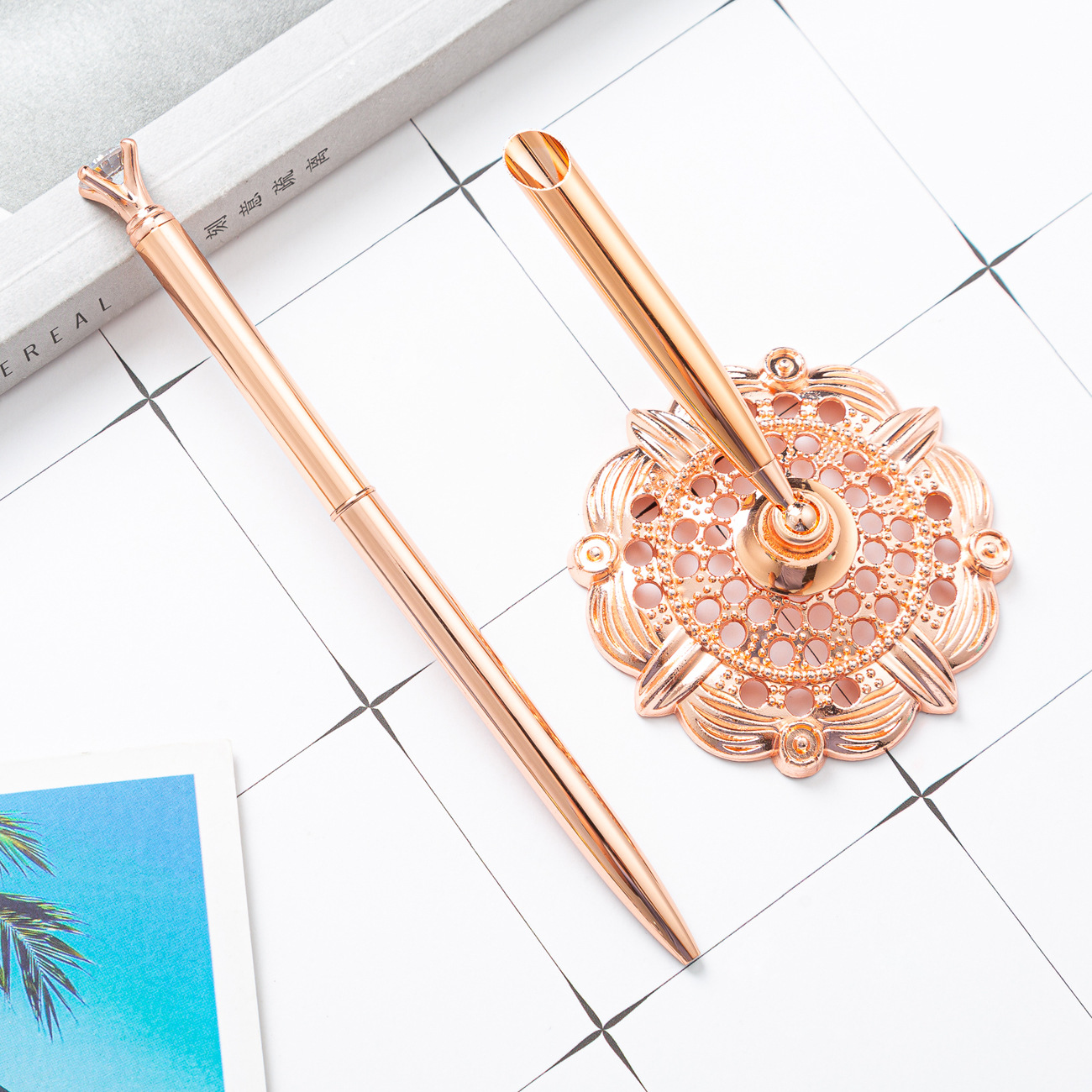 Pluma de mesa de diamante en stock bolígrafo de diamante al por mayor Banco Hotel contador pluma imprimible logotipo pluma de diamante pluma de mesa