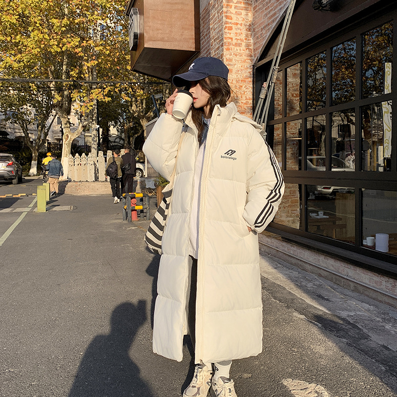 Ropa de algodón larga para mujeres de la universidad de invierno 2024 ropa de invierno sobre la rodilla suelta casual personalidad con capuchón abrigo de pluma image 7