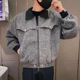 秋季新款新品感新款外套休闲帅气痞帅男装上衣褂子呢子夹克衫