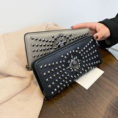 New 2023 Punk Rivet Skull Women's Wallet Long Large Capacity Coin Purse Multiple Card Slots Fashion Wallet