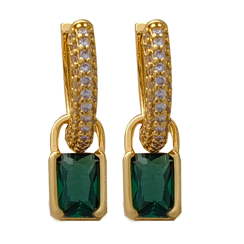 Copper retro green geometric earrings with zircon