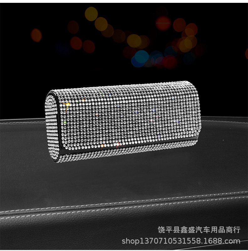 Diamond-Encrusted Car Glasses Case, Multi-Functional Sunglasses Storage Box, Full-Diamond Women's Car Glasses Case, Sun Visor Storage Supplies