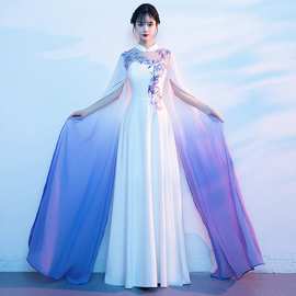 古筝演奏服装中国风舞台大合唱演出服女长裙成人学生艺考飘逸礼服