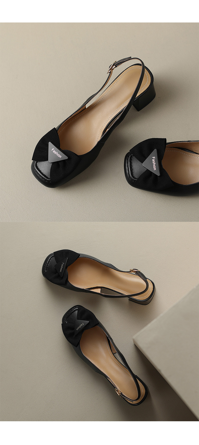 Sandal nữ mũi vuông quai ngang gót trung, phong cách mới xuân hè — Màu đen chi tiết 18