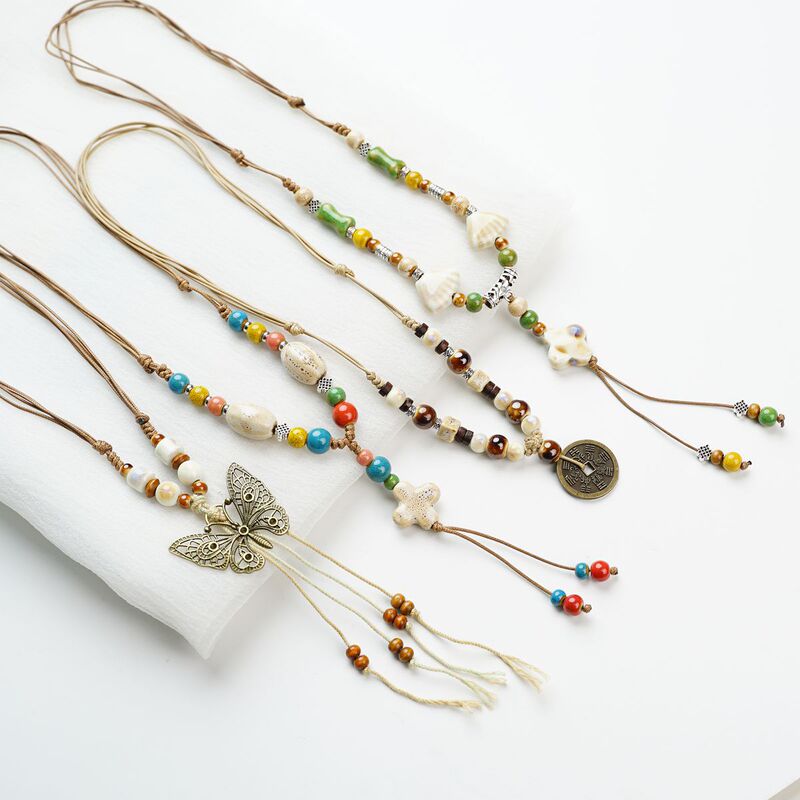 Jingdezhen Ceramic Necklace for Women, Light Luxury Niche Spring Style Butterfly Sweater Necklace, Cross-Border Jewelry, One-Piece Dropshipping for Women